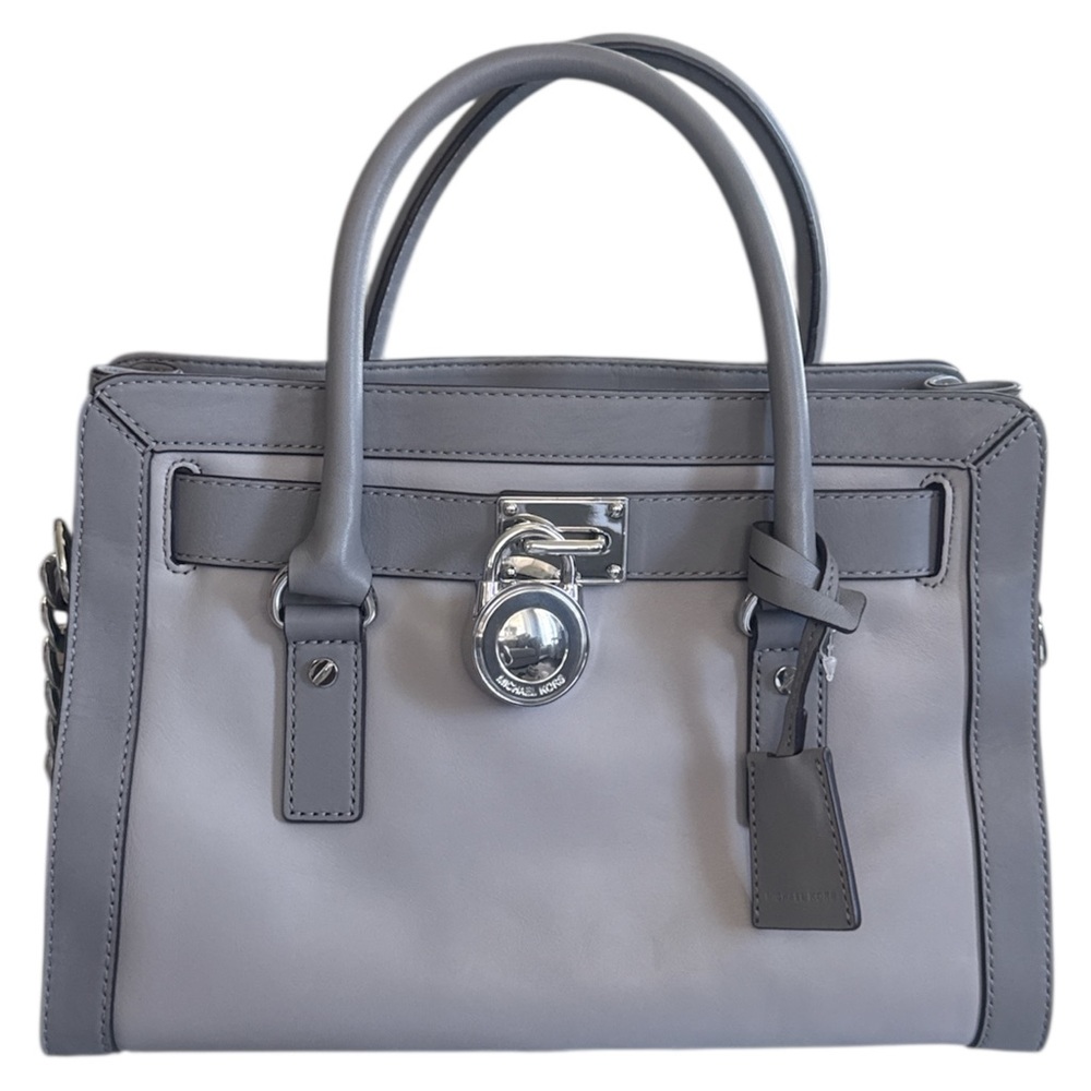 Michael Kors Hamilton Gray Leather Satchel Shoulder Bag